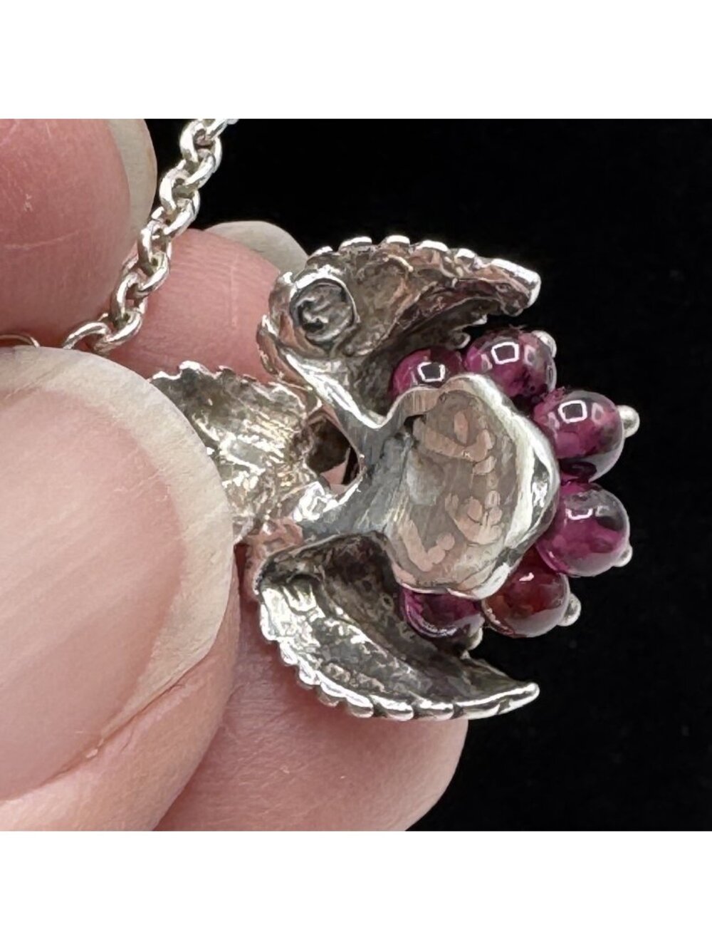 Wine Motif Pendant Necklace Sterling Amethyst Bead Grapes Leaves Gift Box - Picture 11 of 16